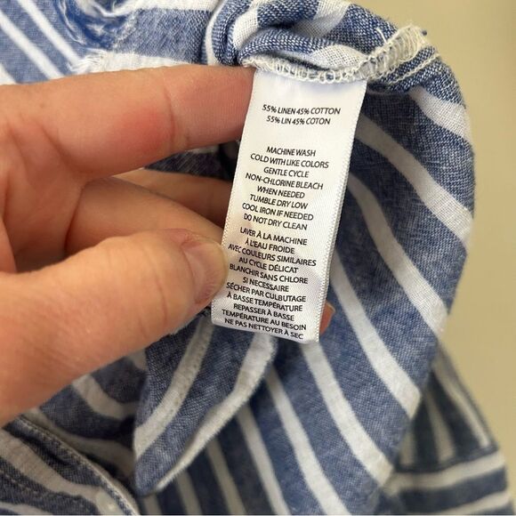 BeachLunchLounge Striped Linen Cotton Chambray Button Down Shirt Women's Small - Picture 5 of 9